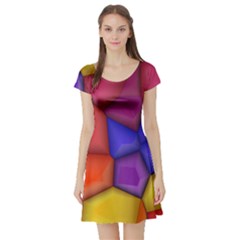 3d Colorful Shapes Short Sleeved Skater Dress by LalyLauraFLM