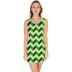 Green Modern Retro Chevron Patchwork Pattern Bodycon Dress by GardenOfOphir