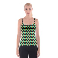 Neon And Black Modern Retro Chevron Patchwork Pattern Spaghetti Strap Top by GardenOfOphir