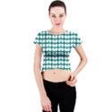 Teal And White Leaf Pattern Crew Neck Crop Top View1