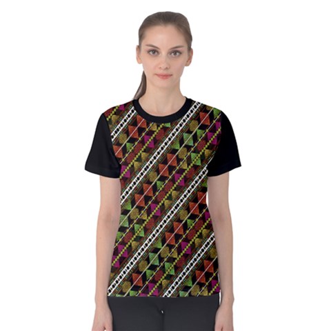 Colorful Tribal Print Women s Cotton Tee by dflcprintsclothing