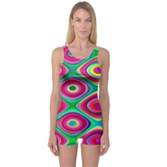 Psychedelic Checker Board One Piece Boyleg Swimsuit by KirstenStar