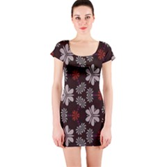 Floral Pattern On A Brown Background Short Sleeve Bodycon Dress by LalyLauraFLM