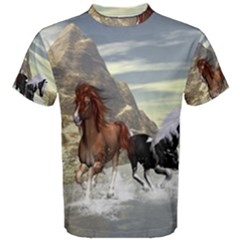 Beautiful Horses Running In A River Men s Cotton Tees by FantasyWorld7