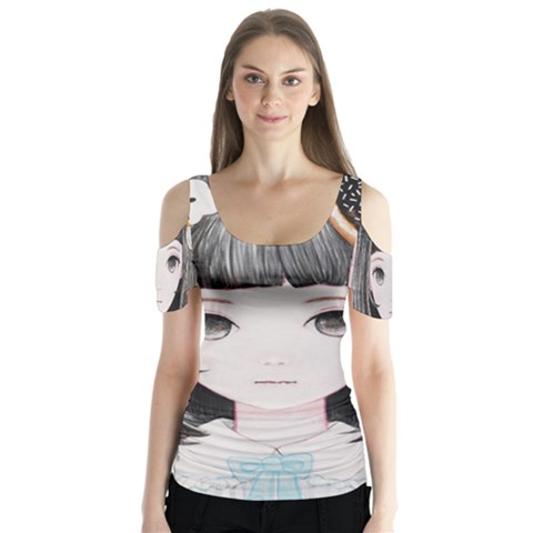 Maybe March<3 Butterfly Sleeve Cutout Tee  by kaoruhasegawa