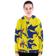 Yellow Amoeba Abstraction Women s Zipper Hoodie by Valentinaart