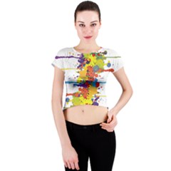 Crazy Multicolored Double Running Splashes Crew Neck Crop Top by EDDArt