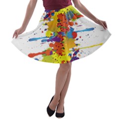 Crazy Multicolored Double Running Splashes A-line Skater Skirt by EDDArt