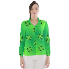 Shamrock Green Pattern Design Wind Breaker (women) by Simbadda