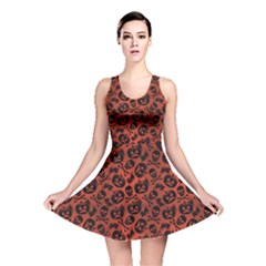 Brown Halloween With Pumpkin And Skeleton Pattern Reversible Skater Dress by CoolDesigns