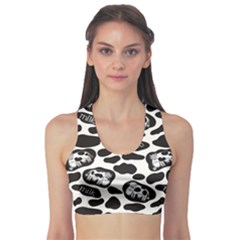 Black Pattern With Cartoon Cows Black And White Women s Sport Bra by CoolDesigns