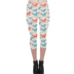 Colorful New Year With Blue And Orange Running Horses Capri Leggings by CoolDesigns