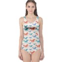 Colorful New Year with Blue and Orange Running Horses Women s One Piece Swimsuit View1