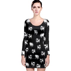 Pug Dog Pattern Long Sleeve Bodycon Dress by Valentinaart