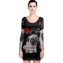Love Pugs Long Sleeve Bodycon Dress by Valentinaart