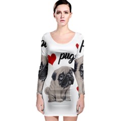 Love Pugs Long Sleeve Bodycon Dress by Valentinaart