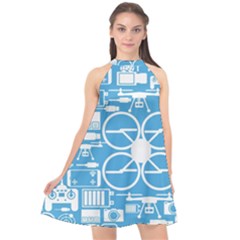 Drones Registration Equipment Game Circle Blue White Focus Halter Neckline Chiffon Dress  by Mariart