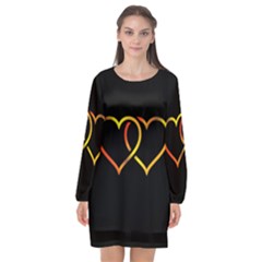 Heart Gold Black Background Love Long Sleeve Chiffon Shift Dress  by Nexatart