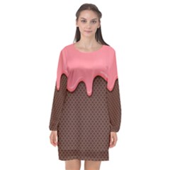 Ice Cream Pink Choholate Plaid Chevron Long Sleeve Chiffon Shift Dress  by Mariart
