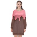 Ice Cream Pink Choholate Plaid Chevron Long Sleeve Chiffon Shift Dress  View1