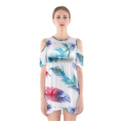 Watercolor Feather Background Shoulder Cutout One Piece by LimeGreenFlamingo