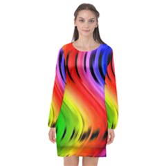 Colorful Vertical Lines Long Sleeve Chiffon Shift Dress  by BangZart