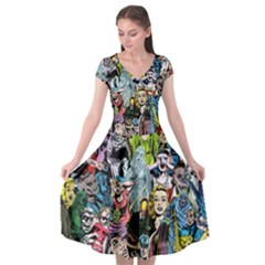 Vintage Horror Collage Pattern Cap Sleeve Wrap Front Dress by BangZart