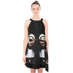 Horror Nuns Halter Collar Waist Tie Chiffon Dress by Valentinaart