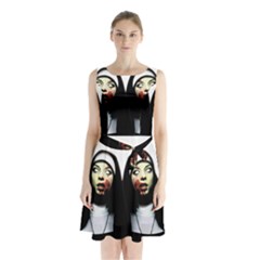 Horror Nuns Sleeveless Waist Tie Chiffon Dress by Valentinaart