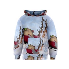 Christmas, Santa Claus With Reindeer Kids  Pullover Hoodie by FantasyWorld7