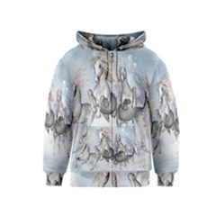 Awesome Running Horses In The Snow Kids  Zipper Hoodie by FantasyWorld7