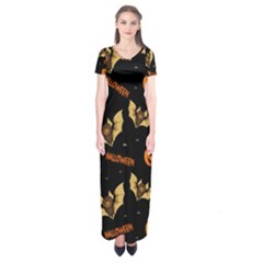 Bat, Pumpkin And Spider Pattern Short Sleeve Maxi Dress by Valentinaart
