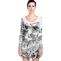 Skeletons - Halloween Long Sleeve Velvet Bodycon Dress by Valentinaart