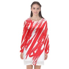 Valentines Day Heart Modern Red Polka Long Sleeve Chiffon Shift Dress  by Mariart