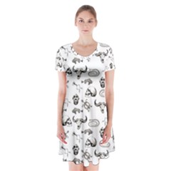 Skeleton Pattern Short Sleeve V-neck Flare Dress by Valentinaart