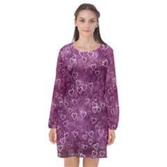 Heart Pattern Long Sleeve Chiffon Shift Dress  by ValentinaDesign