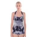 Awesome Wild Black Horses Running In The Night Boyleg Halter Swimsuit  View1