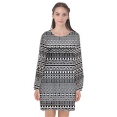 Aztec Influence Pattern Long Sleeve Chiffon Shift Dress  by ValentinaDesign