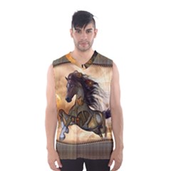 Steampunk, Wonderful Steampunk Horse With Clocks And Gears, Golden Design Men s Basketball Tank Top by FantasyWorld7
