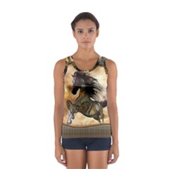 Steampunk, Wonderful Steampunk Horse With Clocks And Gears, Golden Design Sport Tank Top  by FantasyWorld7