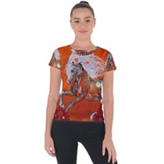 Steampunk, Wonderful Wild Steampunk Horse Short Sleeve Sports Top  by FantasyWorld7