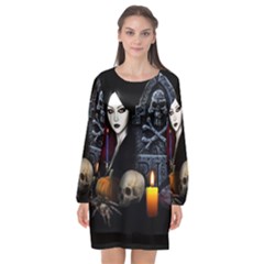 Vampires Night  Long Sleeve Chiffon Shift Dress  by Valentinaart