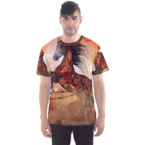 Awesome Creepy Running Horse With Skulls Men s Sports Mesh Tee by FantasyWorld7
