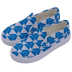 Blue & White Triangle Pattern  Kids  Canvas Slip Ons by berwies
