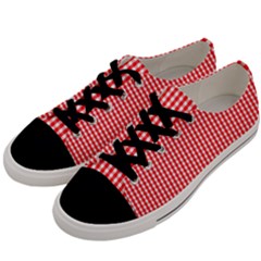Small Snow White And Christmas Red Gingham Check Plaid Men s Low Top Canvas Sneakers by PodArtist