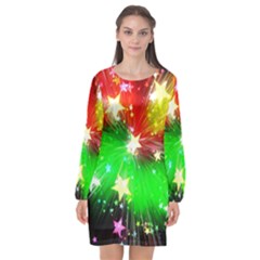 Star Abstract Pattern Background Long Sleeve Chiffon Shift Dress  by Celenk