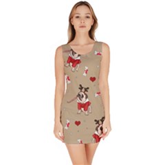 Pug Xmas Pattern Bodycon Dress by Valentinaart