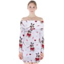 Pug Xmas Pattern Long Sleeve Off Shoulder Dress View1