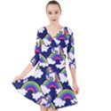 Rainbow Unicorns Quarter Sleeve Front Wrap Dress	 View1