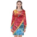 Painting Watercolor Wax Stains Red Long Sleeve Chiffon Shift Dress  View1